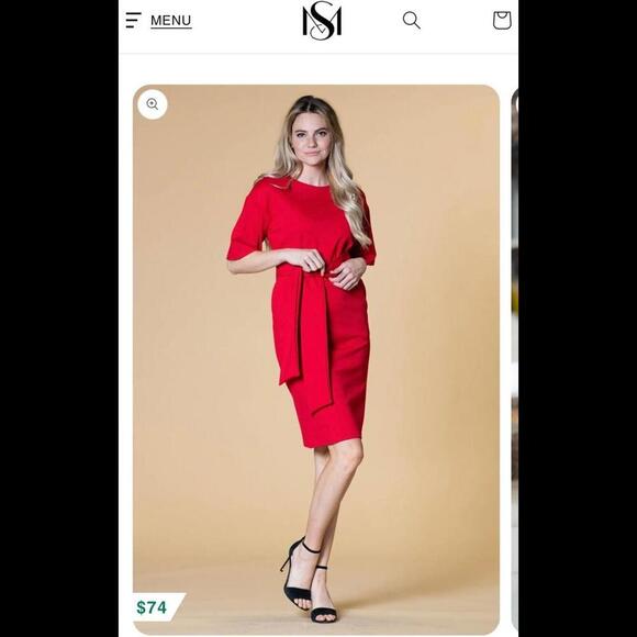 Brigitte Brianna Red Knee-Length Belted Dress Womens Fashion - Picture 5 of 6